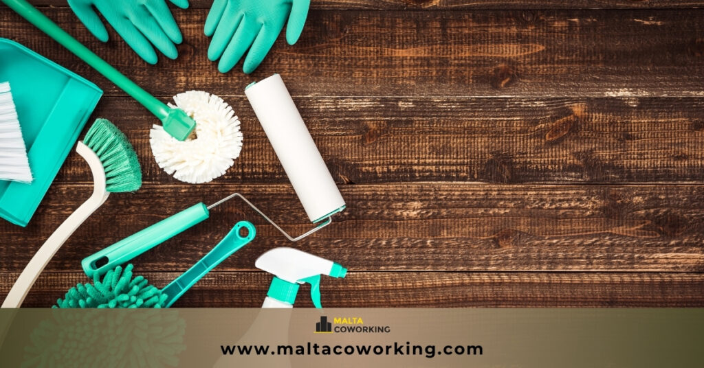 cleaning tools on a table